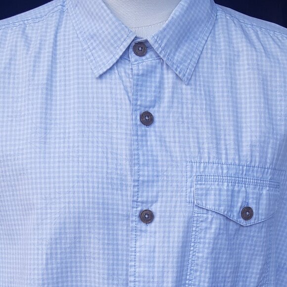 Emanuel Ungaro SZ L Light Blue & White Gingham Men's Button Up SS Shirt - Picture 2 of 12